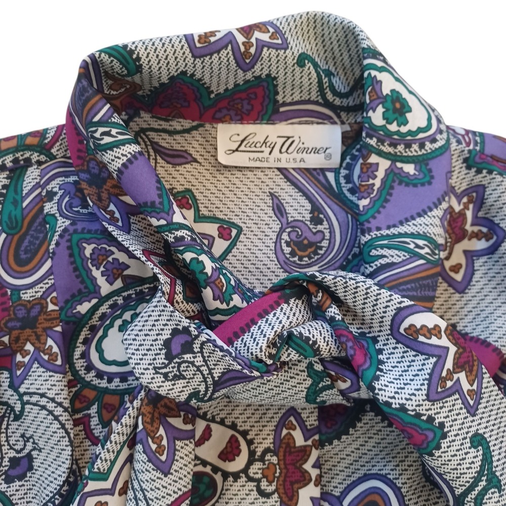 Lucky Winner Vintage Paisley Blouse Elegant Eclectic Funky Retro Print Blouse - Picture 4 of 9